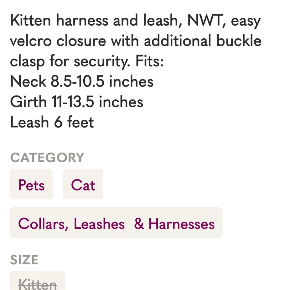 NWT Whisker City kitten cat vest harness and leash